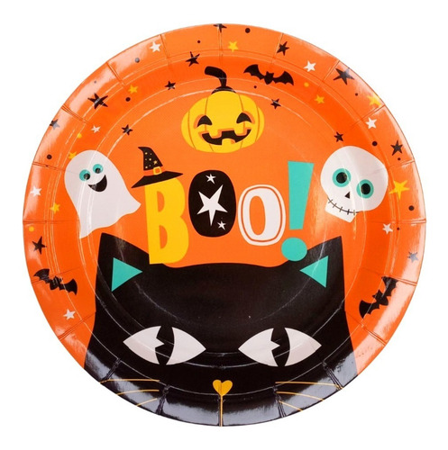 Plato Polipapel Boo Halloween Gato Negro 17cm X6 Uni