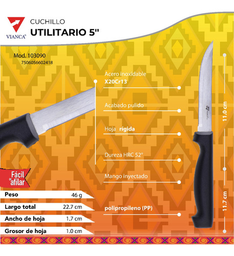 Cuchillo Utility 5'' Vianca Color Negro