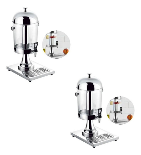 Kit 2 Suqueiras Dispenser Refresqueira Aço Inox 8 Litros