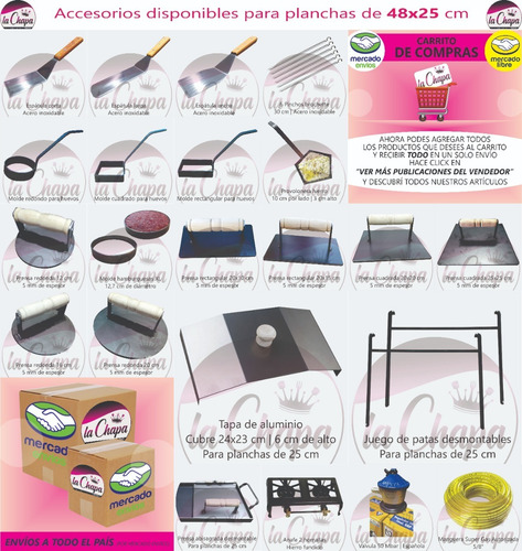 Imagen 4 de 10 de Pack Plancha Chivitera 48x25cm + Prensa Hamburguesas Smashed