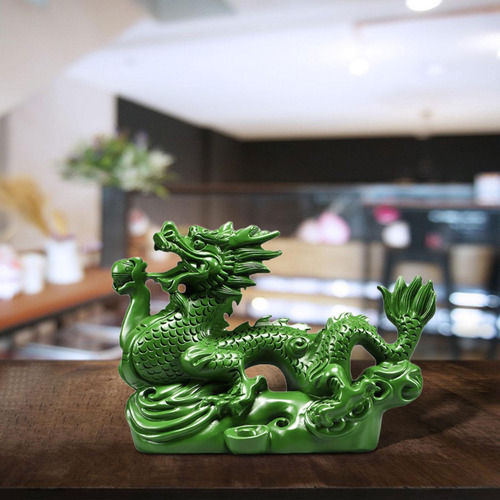 Figurita De Dragón Chino, Adorno Artesanal De Verde