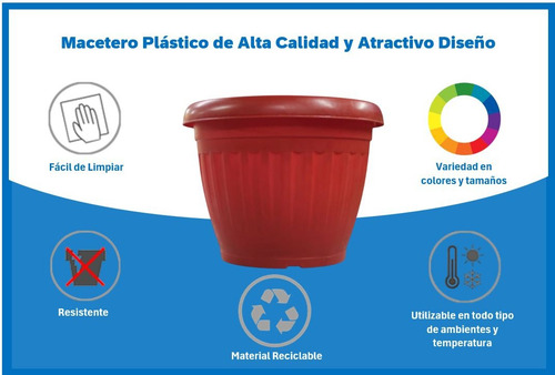 Pack 3 Macetero Plástico Redondo 28 Cm Blanco Marmolado Redondo
