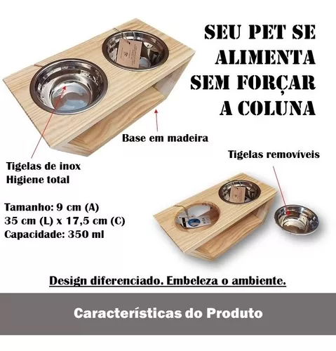 Comedouro E Bebedouro Duplo Para Cães Pequenos 350Ml Madeira em