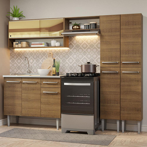 Mueble de Cocina Compacto de 229cm con Fregadero Emilly Madesa Color Rústico