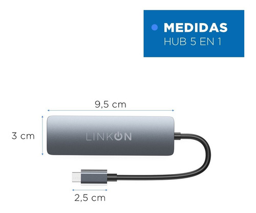 Imagen 8 de 10 de Hub Adaptador Usb Tipo C 5 En 1 Linkon Para Mac Macbook Win