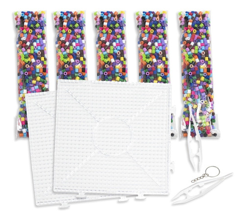 Kit Con 4,500pz Perler Hama Beads 2 Bases 2pinzas Diseños