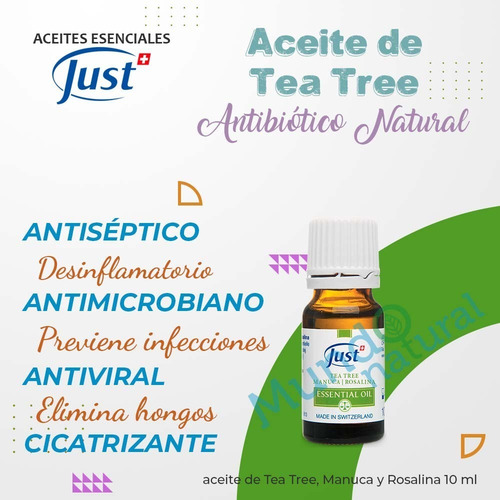 Imagen 2 de 7 de Aceite Esencial De Tea Tree 10ml Swiss Just Original