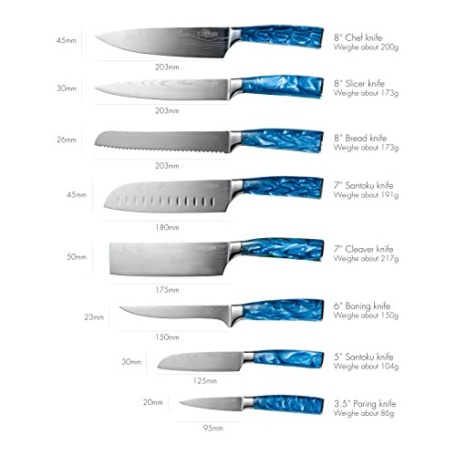 Juo De 8 Cuchillos De Cocina De Acero Inoxidable Damasco De