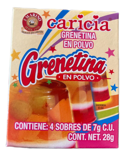 Grenetina En Polvo Caricia Paquete Con 4 Sobres De 7g C/u