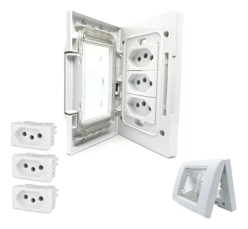 Tomada Externa Kalop branco 3 tomadas De Embutir A Prova De Agua 20a Ip55
