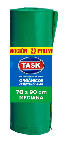 Bolsa Basura 70x90cm Rollo 20un Verde 30-60l Task