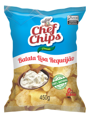 Chef Chips batata frita lisa 100% natural sabor requeijão 450g