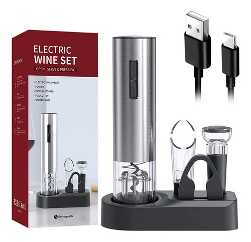Abridor De Vino Automático Recargable 4 En 1 Con Sacacorchos