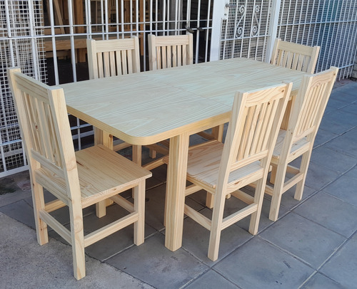 Mesa Trampa Extensible +6 Sillas, Living Comedor, En Pino