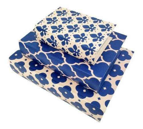 Caixa Livro Decorativa Geométrica Azul E Bege 30/23/16cm