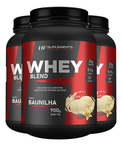 3x Whey Protein De Baunilha 900g Hf Suplements