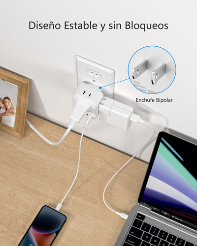 Adaptador Enchufe Tipo A Con 4 Salidas Ca Y 4 Usb