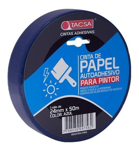 Cinta Papel Enmascarar Pintor 24 Mm 50 Metros Azul