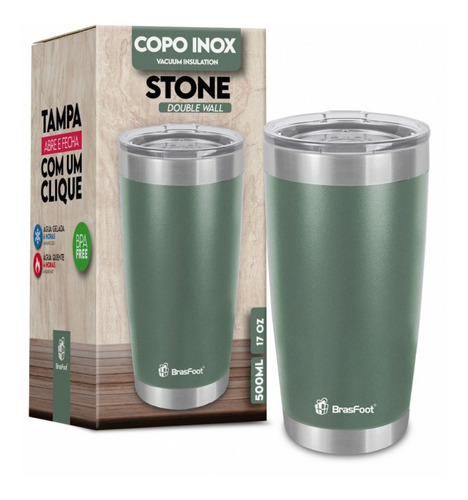 Copo Térmico Stone Verde Militar Brasfoot 500ml 10682