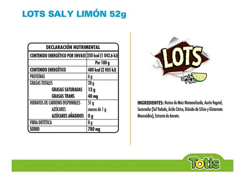 Botana Totis Lots Limón Y Sal 52 G