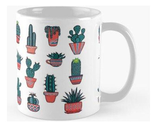 Taza X4 Cactus En Macetas Rojas Calidad Premium