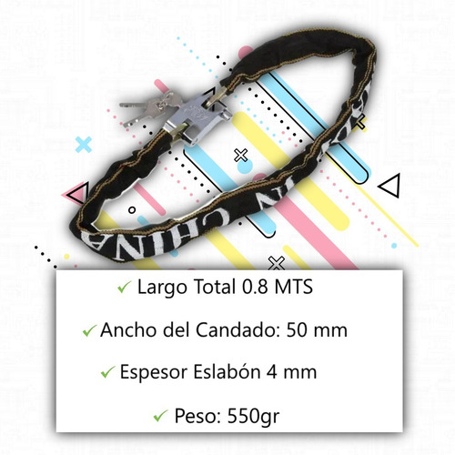 Imagen 2 de 3 de Cadena Enfundada C/candado + 3 Llaves Moto Bicicleta Auxilio