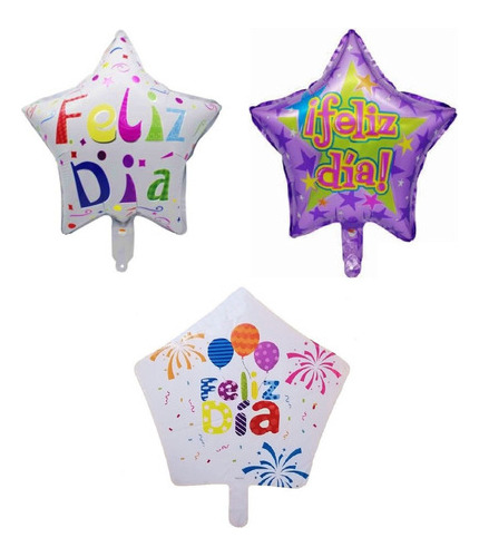 24 Globos Metálicos Estrellas Feliz Día 45cm Sin Varillas