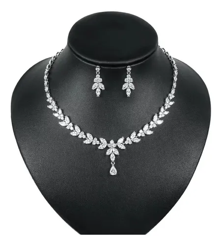 Fino Set Collar Y Aretes Novia Zirconia Cz Corte Diamante