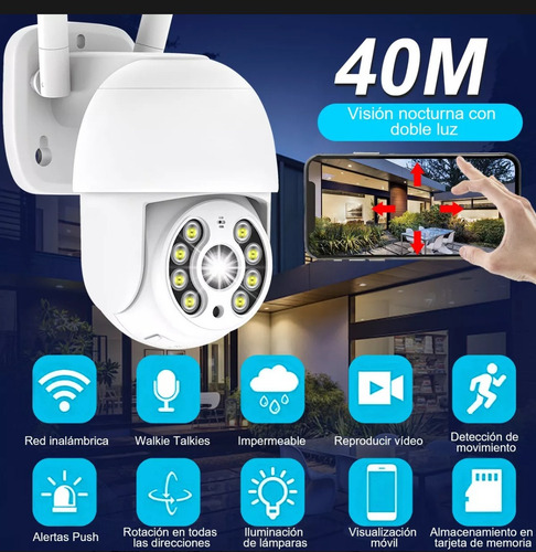 Cámara Seguridad Ip66 Wifi Domo 360 Exterior Full Hd Flash Blanco