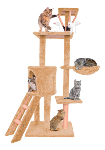Torre Para Gato De 1.3m Rascador Para Gatos Con Hamaca Suave Color Caqui
