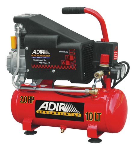 Compresor Eléctrico Lubricado 2hp 10 Lts Adir 201 Rojo