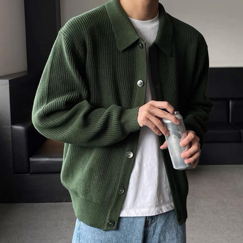Suéter De Otoño Para Hombre Con Cuello Vuelto Y Botones En E