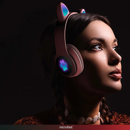 Auriculares Headset Bluetooth Oreja Luz Led Gato Micrófono