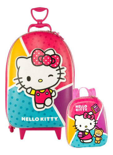 Mochila Rodinha Tripla Lancheira Hello Kitty 3d Maxtoy