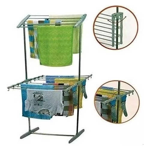 Soporte Plegable Tendedero Ropa 2 Niveles Organizador Movil