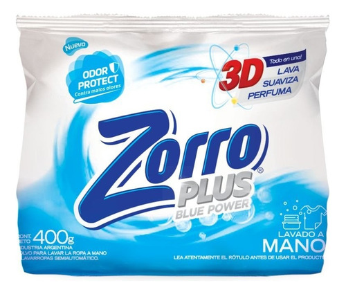 Jabón En Polvo Zorro Blue Power Lavado A Mano 400g