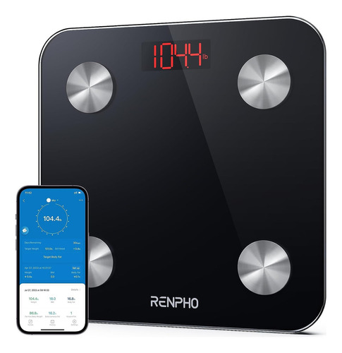 Báscula digital Renpho Báscula RENPHO con Medición Corporal y conexión al Celular via Bluetooth lleva tu record. ES-26BB-B negra, hasta 179.62 kg