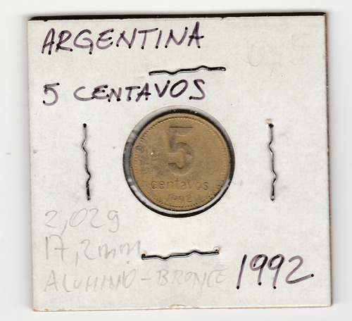 Moneda Argentina 5 Centavos 1992 Vf