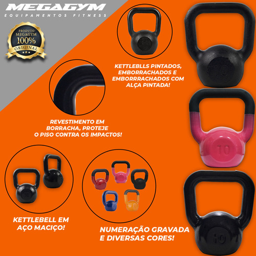 Kit Kettlebells Pintados 4kg + 8kg + 12kg (1 Un De Cada) Cor Preto