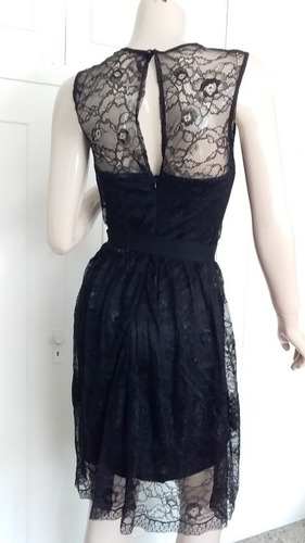 Vestido Negro De Encaje, Falda Fundida, Lazo Gross/cintura. 