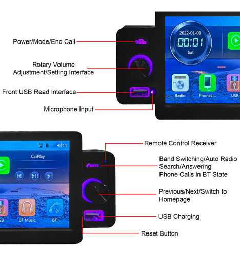 Receptor Estéreo Coche 5 Mp5 Bt Fm Carplay Android Auto Man