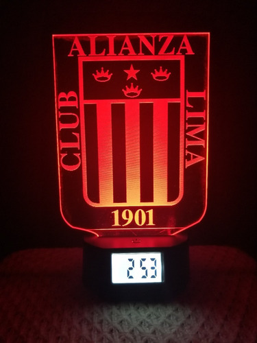 Lámpara Led Ilusión 3d Reloj Alarma Club Alianza Lima