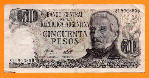Billete 50 Pesos Ley, Bottero 2379b, Año 1977 B + 
