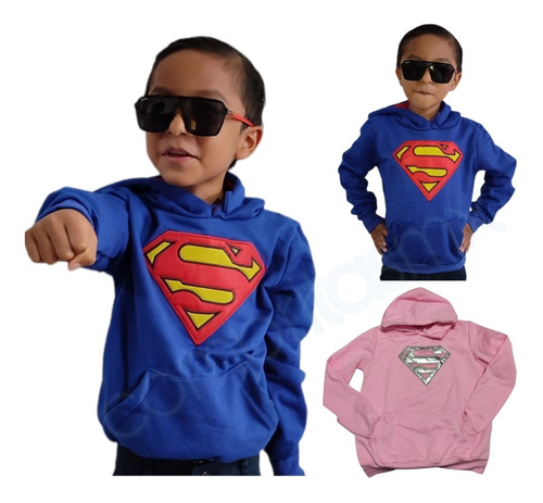 Sudadera Superman Niño Niña Azul Rosa Con Gorro Super Heroes