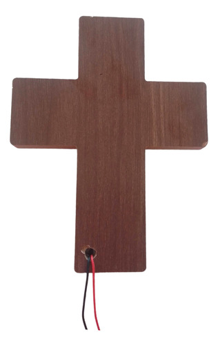 Cruz De Madera Parabrisas Luz Neon Azulpastel