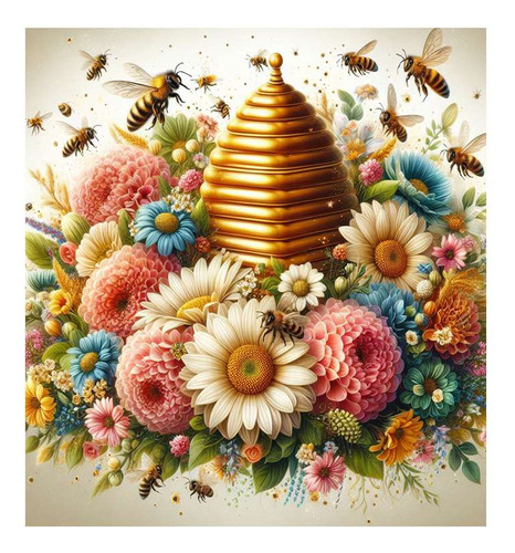 Vinilo 60x60cm Abeja Colmena Flores Bees Miel Flow M1