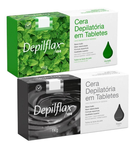 Combo 2kg Cera Quente Em Tabletes Negra E Hortelã Depilflax