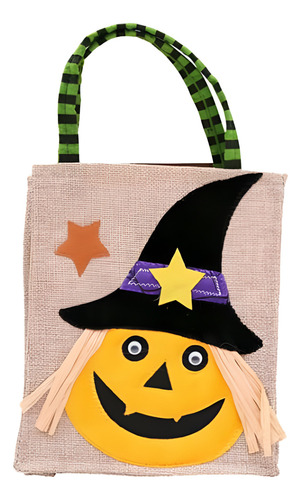 Bolsa Dulces De Lino C/asa Halloween 16x19cms Reusable 12pz Color Combinado