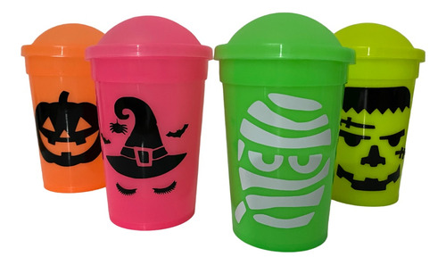 10 Souvenirs Vasos Plasticos Halloween Fluor C/sorbete 