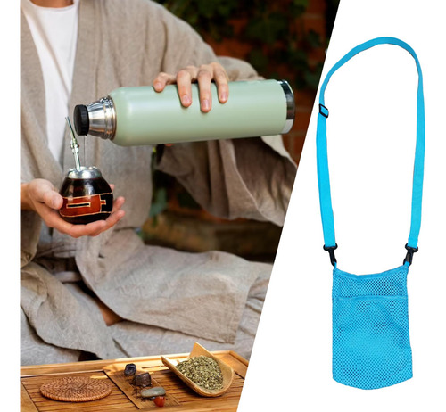 2 Bolsa Portátil Para Botella De Agua Con Correa Azul